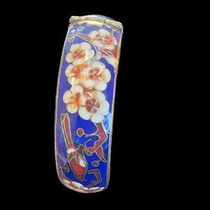 Blue Enamel Floral Vintage Bangle with Hinge Opening